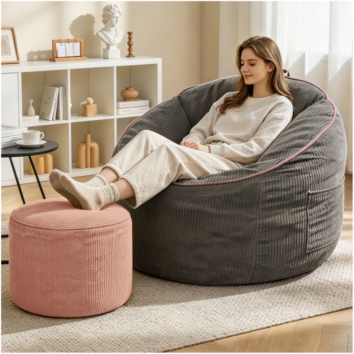 FloraGrace Zitzak 103 x 95 x 80 cm - Ergonomische Loungestoel Met Opbergvak En Voetbank -