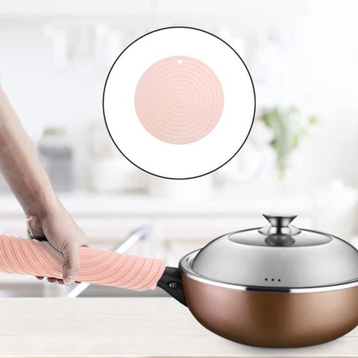 Ronde Siliconen Isolatiemat Antislip Potpad Hittebestendig Onderzetters - Set van 2 (Roze Groen) voor Keuken Eettafel Kantoor Mok Thermoskan
