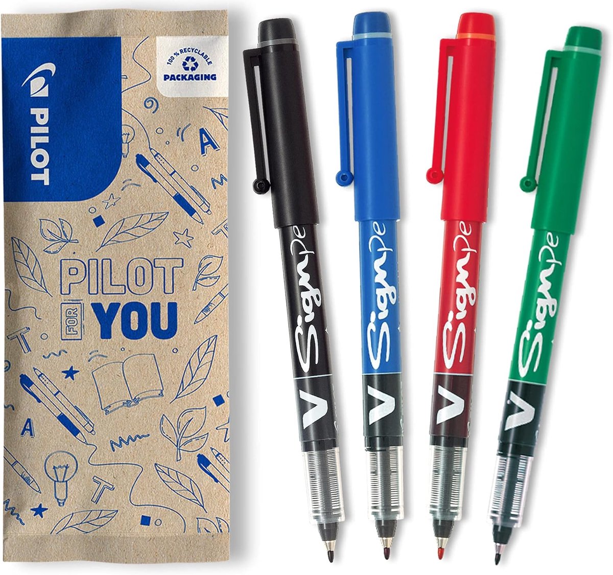 SnelShoppen - Set van 4 Fineliners - Viltstiften met Vloeibare Inkt - Perfecte Vloeiende Lijn - Lichtgevende Inkt - Zwart, Blauw, Rood en Groen - Medi