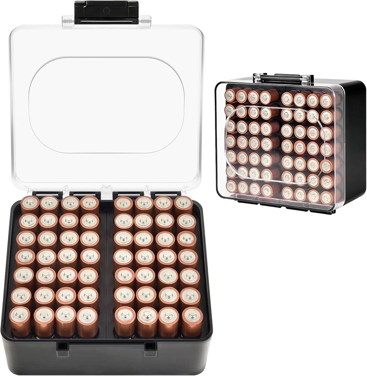 Thijox - FULLCASE Batterijbox - Batterij-opbergorganizer voor 82 AA AAA Batterijen, Batterijopslag, Zwart, Ideaal voor Thuis, Camping en Tuin