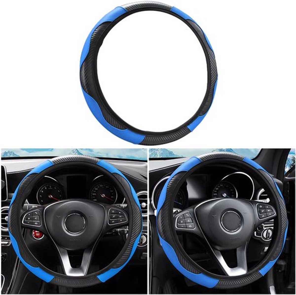 Universele stuurhoes, antislip, ademend, duurzaam, stuurhoes van microvezel, diameter 37-38 cm, elastische naden, kleur stuurbescherming, auto-accessoires voor interieur, blauw