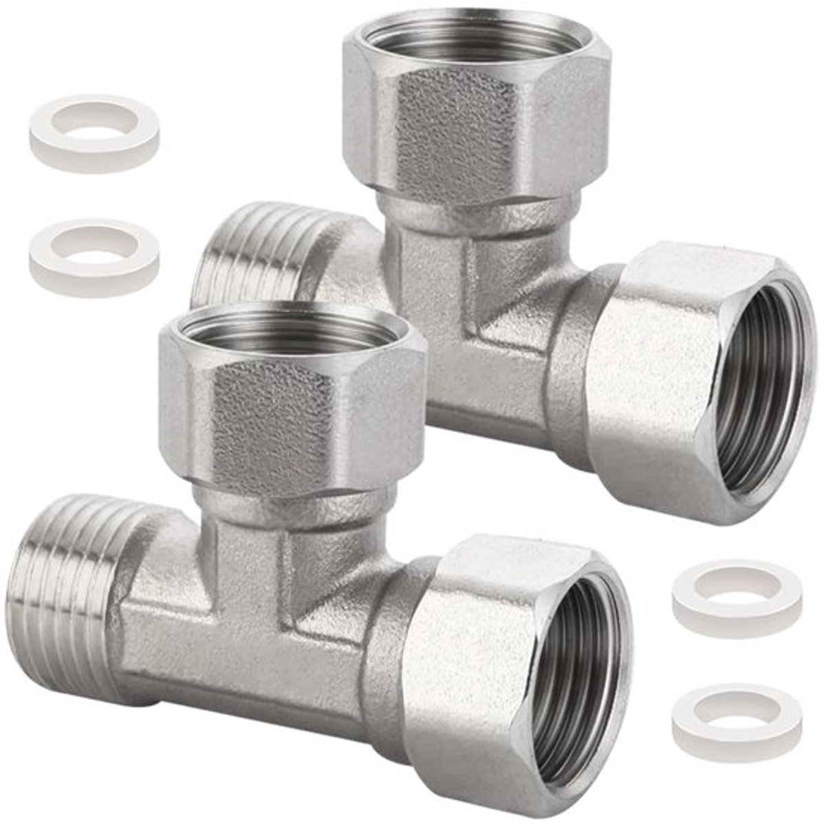 2 Stuks 1/2 Inch RVS T-stuk Draaibare Pijp Schroefverbinding, 1/2 Inch IGxIGxAG 304 RVS T-stuk 90°, DN15 T-stuk Waterconnector, 3-Weg T-connector Koppeling voor Loodgieterswerk