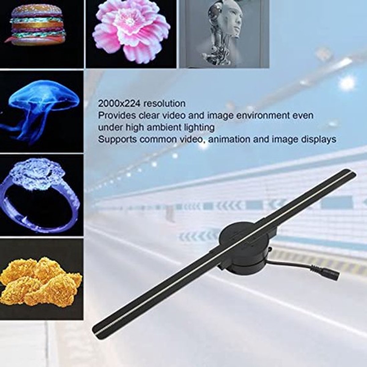 3D Hologram Fan, 16.5 Inch 2000 X 224 Wifi Projector met 224 LED Lichten, Tafel Advertentie Display, App Besturing, voor Halloween, Bedrijf Winkel, Bar, Feest Advertentie,