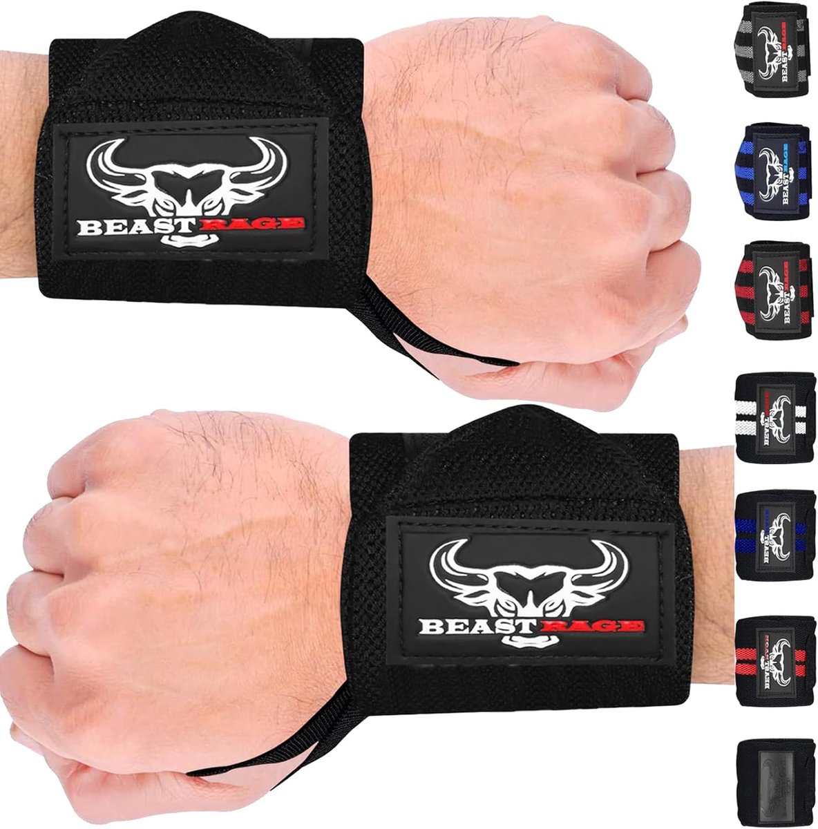 Thijox - BEAST RAGE Gewichtheffen Straps - Polsbandjes voor Fitness - Gevoerd Katoen - Heavy Duty Grip voor Dumbbells en Barbells - Ideaal voor Bodybu