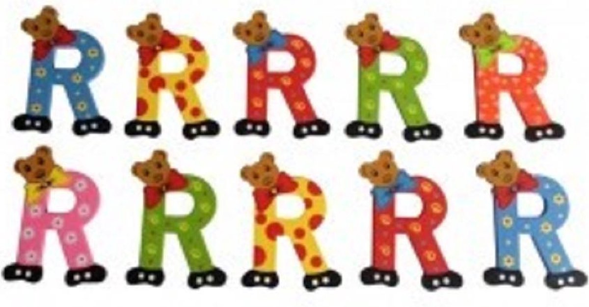 Houten letter R - naamletter Beer 10 cm