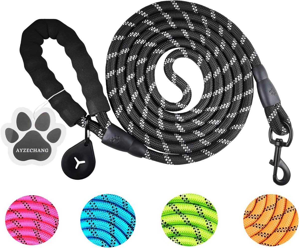 SnelShoppen - Sturdy Hondenriem 2m voor Middelgrote en Grote Honden - Reflecterende Lijnen, Comfortabele Handgreep, Duurzaam Klimtouw, Zwart