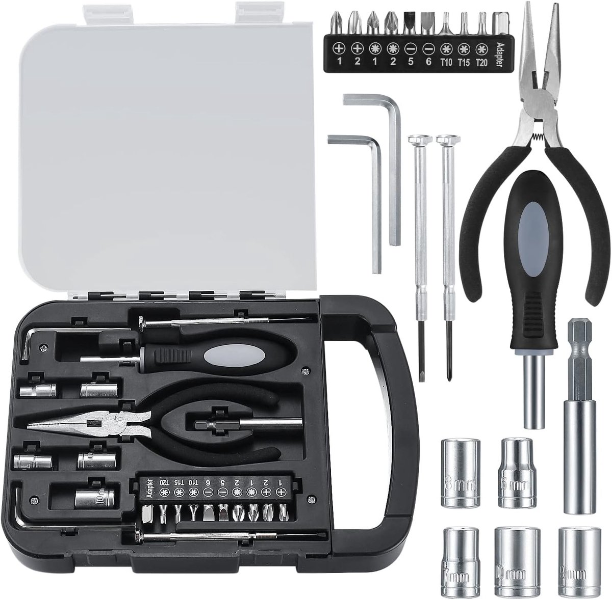 SnelShoppen - 22-delige DIY Gereedschapset, Handgereedschap voor Reparatie en Onderhoud, Compacte Gereedschapskoffer met Schroefbits voor Thuis en Gar