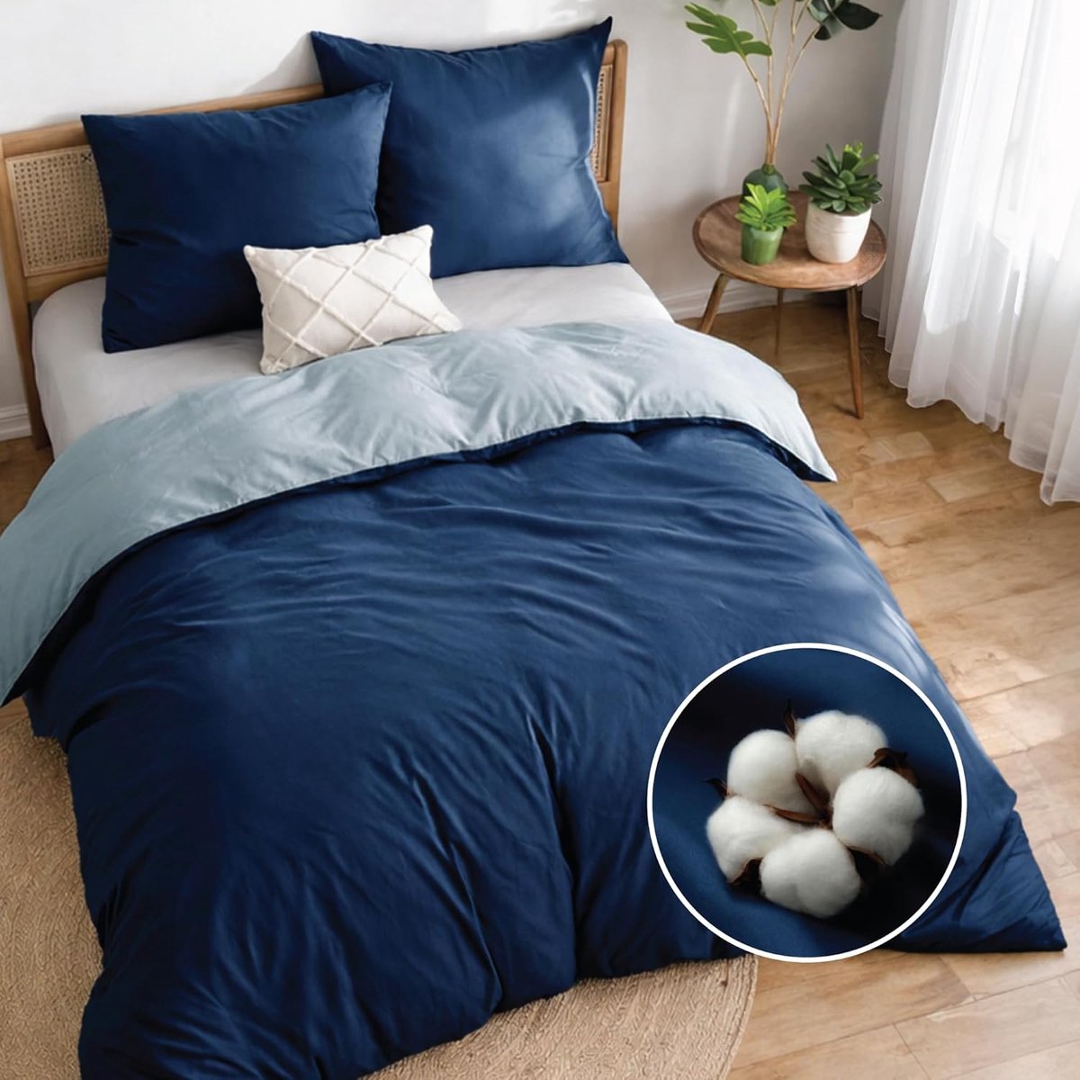 SnelShoppen - Reversible Duvet Cover 200x200 - Donkergrijs - 3-Delig Beddenset met 2 Kussenslopen 50x70 - Oeko-Tex Goedkeuring - Wasbaar tot 60°C - Ad