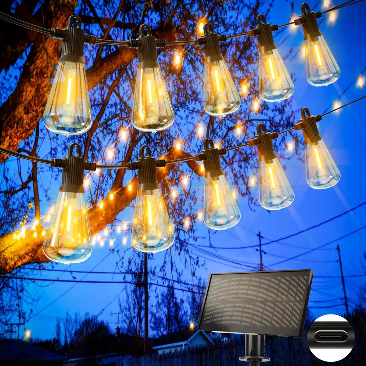SnelShoppen - Solar Fairy Lights Tuinverlichting 9.5m - 15+2 G40 LED Lampjes - IP65 Waterdicht - Decoratie voor Feest, Camping en Buiten