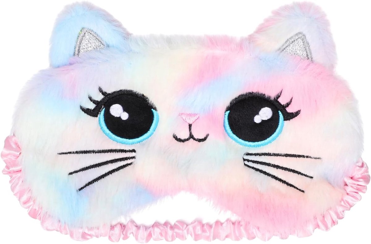 SnelShoppen - Kinderen Slaapmasker, Zacht Pluche Oogmasker voor Dromen, Schattige Dieren, Rainbow Kleuren, Kat, Ideaal voor Meisjes, Naps, Reizen, Pyj
