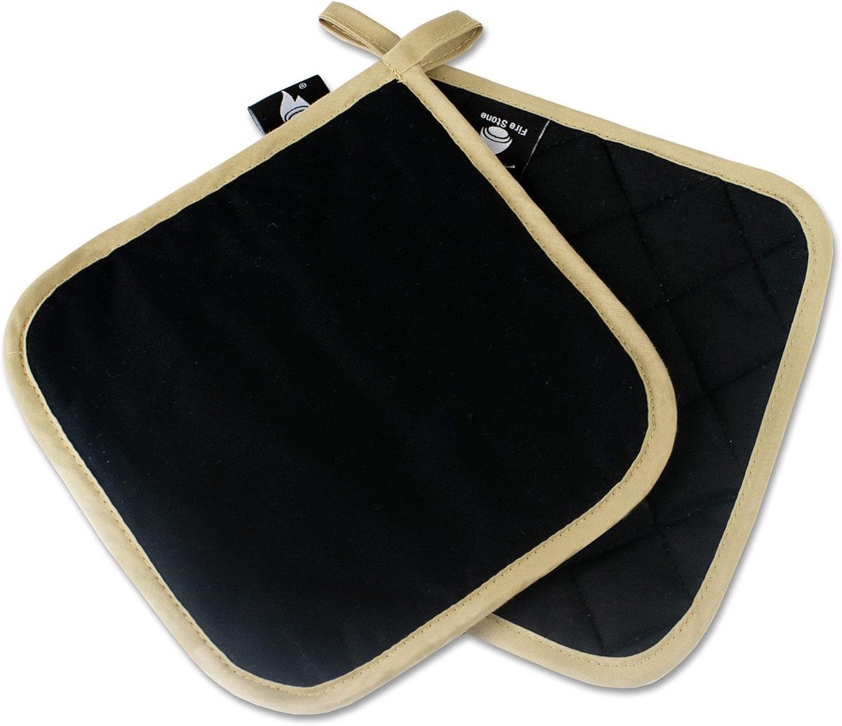 SnelShoppen - Potholder Fire Stone Zwart 18x18 cm - 2 stuks - Hittebestendig tot 250°C - Keuken Ovenwanten - PSA gecertificeerd - Stevige Katoen/POLYE