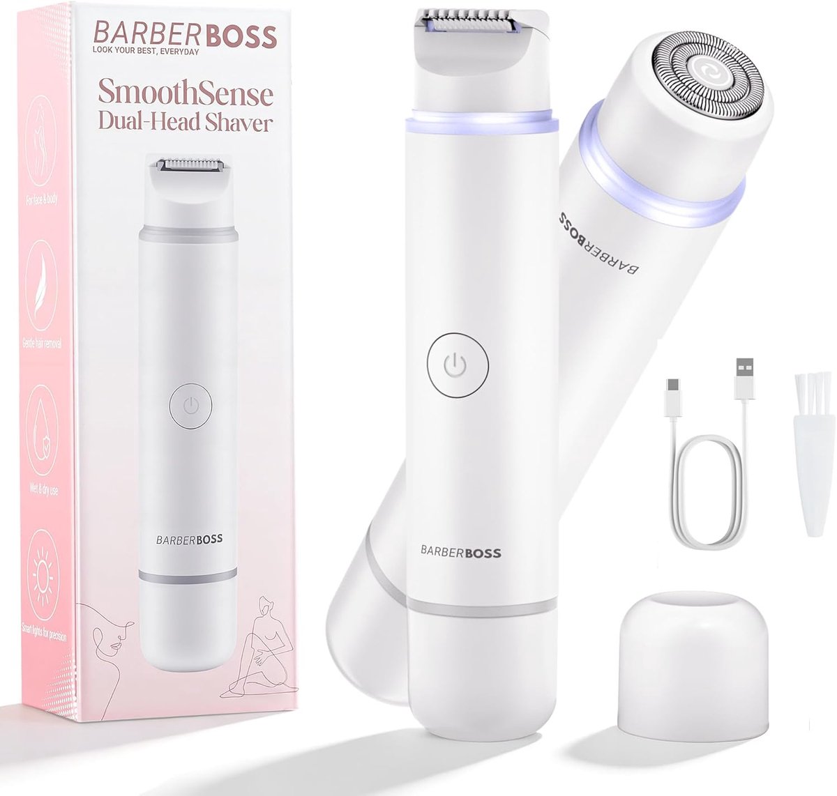 SnelShoppen - 2-in-1 Dames Elektrische Scheerapparaat, Gezichts- en Lichaamsscheerder, Smart Precision Light, Compact Bikini Trimmer en Gezichtshaar V