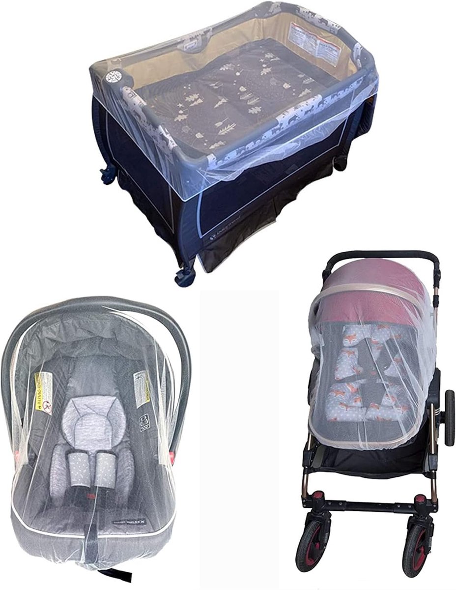 SnelShoppen - Mosquito Net for Pushchair, Universele Insectbescherming, Fijne Mesh, Scheurvast en Wasbaar, Ideaal Voor Kinderen, Wit, Perfect Voor Bui