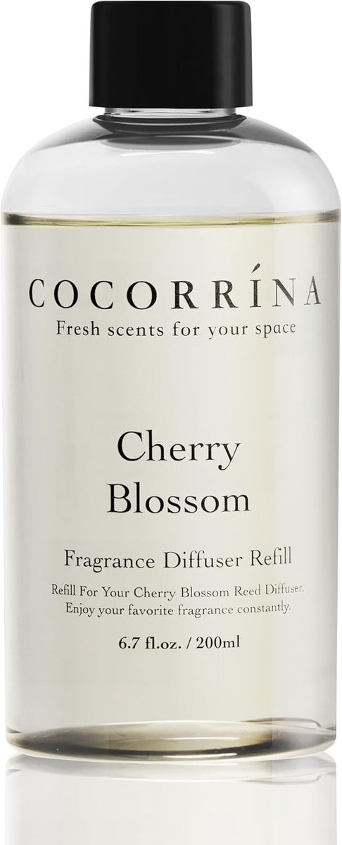 SnelShoppen - Room Fragrance Refill 200 ml Cherry Blossom met 8 Geursticks - Langdurige Geur met Natuurlijke Essentiële Olie voor Woonkamer, Slaapkame
