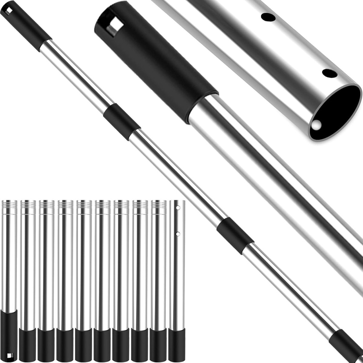 SnelShoppen - Telescopische Pool Pole 75-365 cm - Verstelbare Rvs Zwembadaccessoires - Pool Pole voor Net en Skimmer - Comfortabel Onderhoud van je Zw