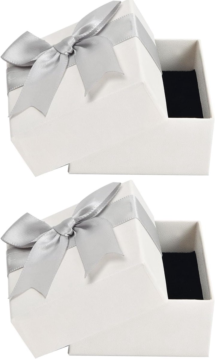 SnelShoppen - 2 Stuks Kleine Gift Box Wit met Deksel, Cadeau Doos voor Sieraden, Ring Box met Strik, Luxe Geschenkdoos voor Oorbellen, Kettingen en Ar