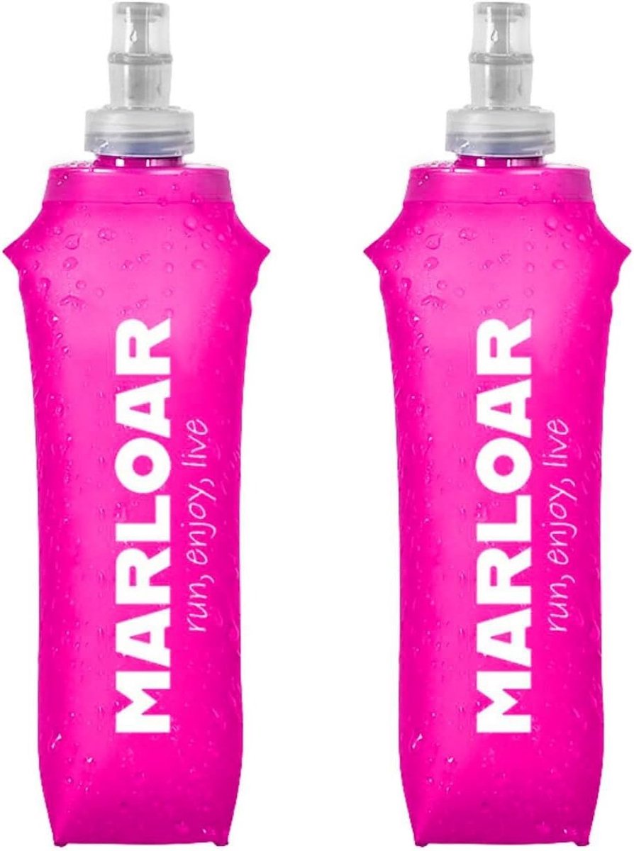 SnelShoppen - Soft Bottle - Vouwbare Fles, Silicone Fles 2-Pack 500ml, Lekvrije Sportfles voor Hardlopen, Fietsen, Wandelen - BPA Vrij (Roze, 250ml)