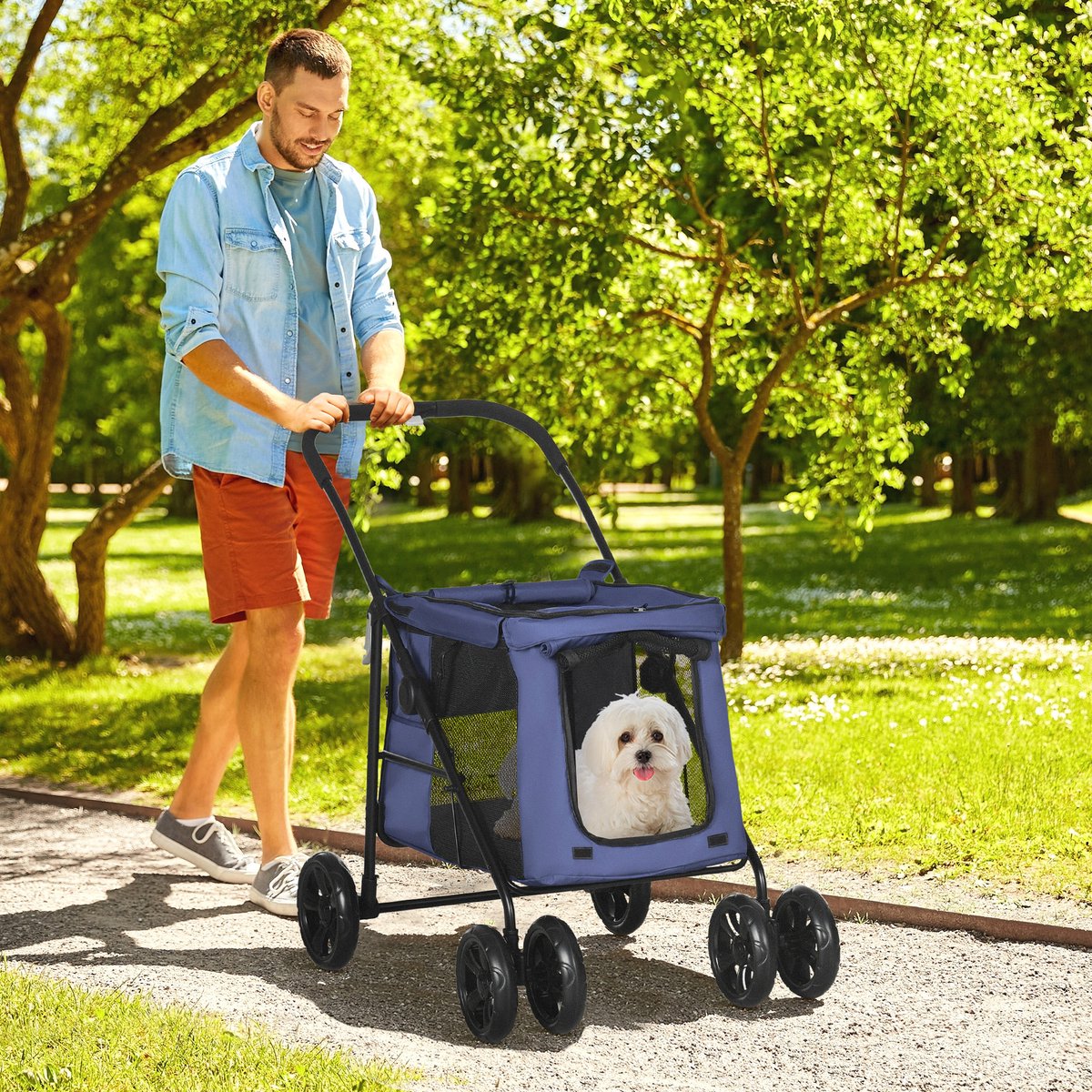 FloraGrace Buggie Voor Dieren – Opvouwbaar 102 x 62 x 105 cm – Polyester en Staal – Blauw – Voor Kleine en Middelgrote Honden Tot 20 kg
