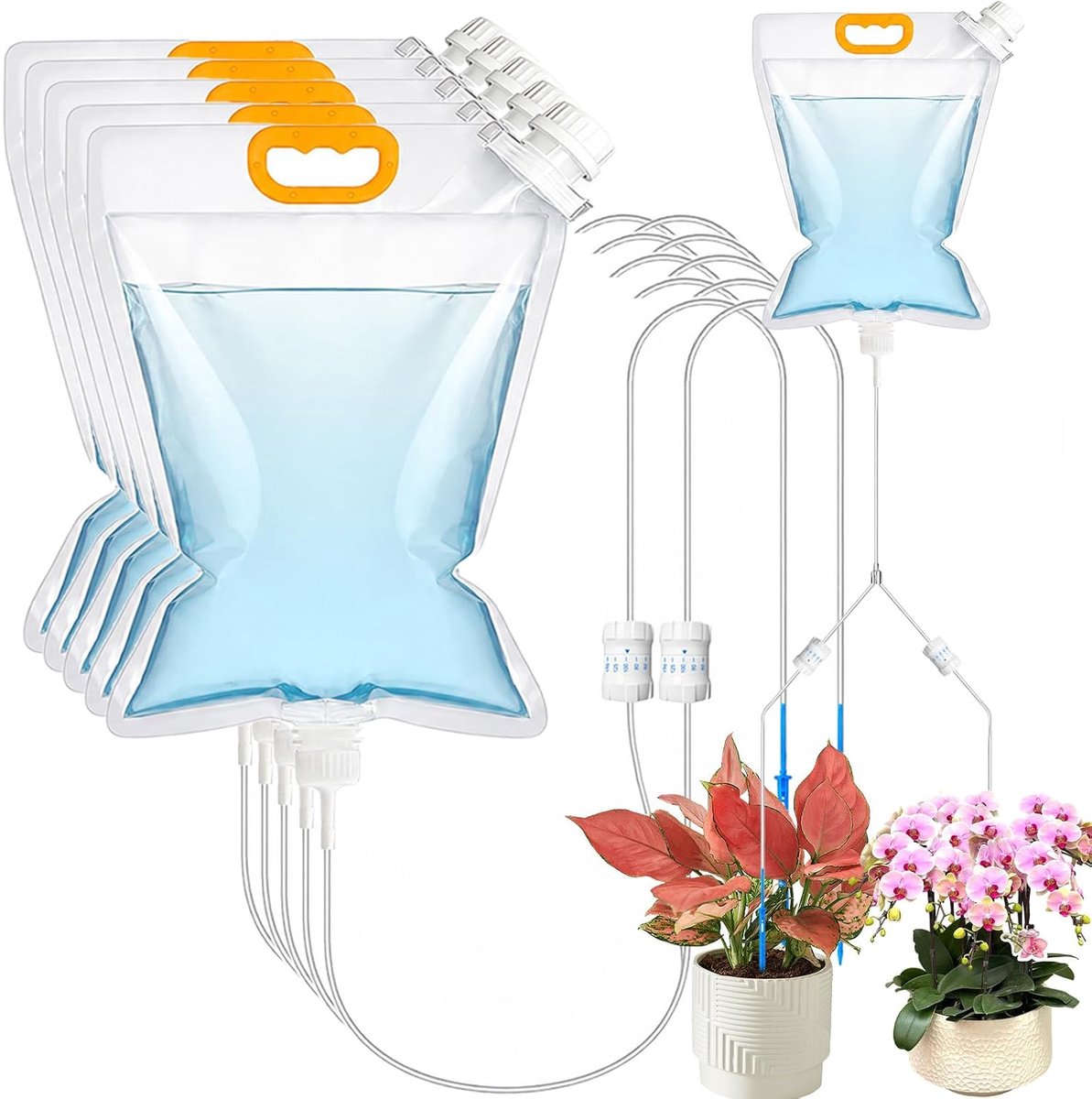 SnelShoppen - 5 Pcs 5 Litre Drip Irrigation Bags - Automatisch Irrigatiesysteem voor Binnenplanten - Reguleerbare Waterstroom - Ideaal voor Vakantie e
