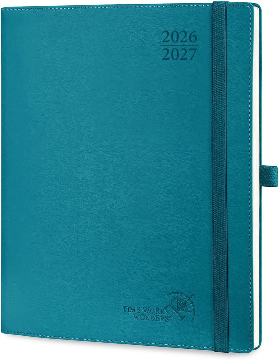 SnelShoppen - Agenda 2026 2027 Weekly Planner Vertical 26.5 x 21.5 cm - 17 Maanden - Soft PU Leder - Pacific Green - Perfect voor School en Werk
