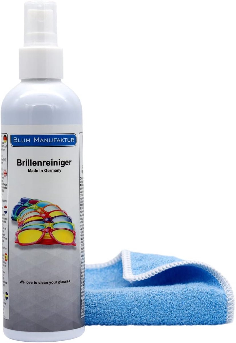 SnelShoppen - 250 ml Glazenreiniger Spray + Microvezeldoek 30x30 cm - Hoogwaardige Anti-Streken Schoonmaak Spray voor Brillen, Dagelijks Gebruik, Opti