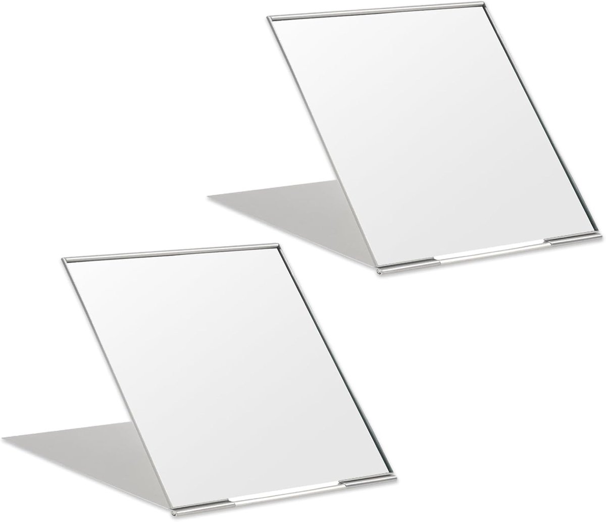 SnelShoppen - Ultra-Dunne Vouwbare Makeup Spiegel 7x6 cm Aluminium Compact met Stand voor Reis, Camping, Thuisgebruik