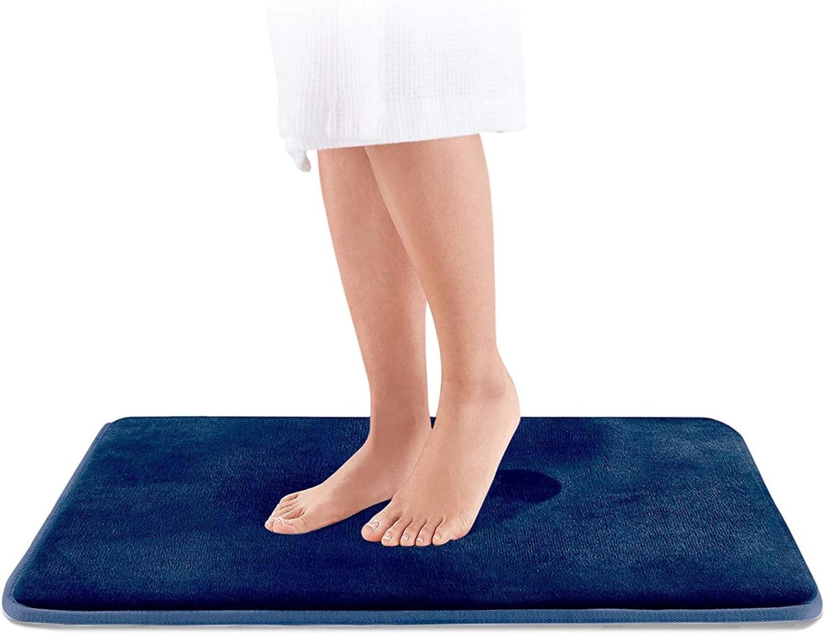 SnelShoppen - Memory Foam Badmat, Antislip Douchematt, Super Zacht en Absorberend, Wasbaar, Blauw, 43 x 61 cm - Luxe Badkamer Accessoire