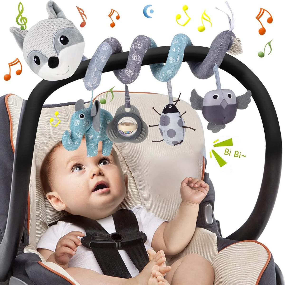 SnelShoppen - Muzikale Baby Kinderwagen Spiraal - Autostoel Speelgoed voor Meisjes 3-12 Maanden - Sensorisch Vroeg Onderwijs Vos Hangspeelgoed