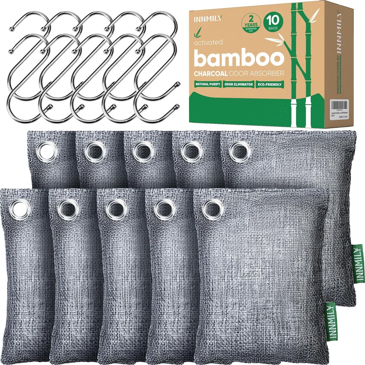 SnelShoppen - Activated Charcoal Odour Absorber - Bamboo Charcoal Luchtverfrisser voor Sterke Geuren - 10 x 100g - Natuurlijke Geurverwijderaar voor H