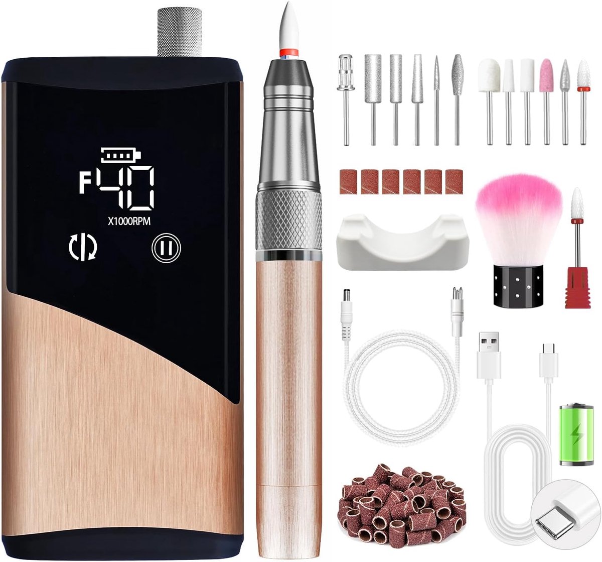 SnelShoppen - Professionele Nagelknipper met Brushless Motor 40000RPM, Draadloze Elektrische Vijl, 24 Uur Batterij, 13-in-1 Set met HD Touchscreen, Al
