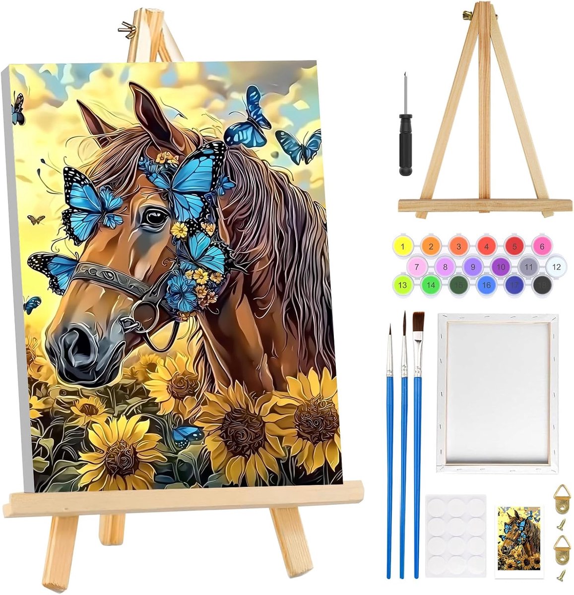 SnelShoppen - Paint by Numbers Set voor Volwassenen - Schilderen op Nummer met 8x30.5 cm Canvas, Frame en Easel - DIY Acryl Schilderkit met Bloemen Mo