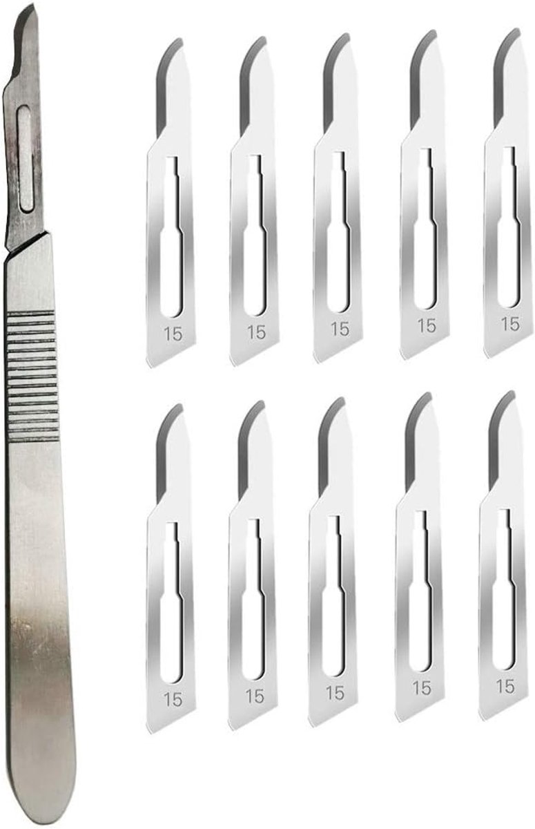 SnelShoppen - Scalpel Blades #15 met Handle #3 - Steriele Enkele Mesjes voor Dermaplaning, Podiatrie, Professionele Verzorging, Acné Behandeling en Mo