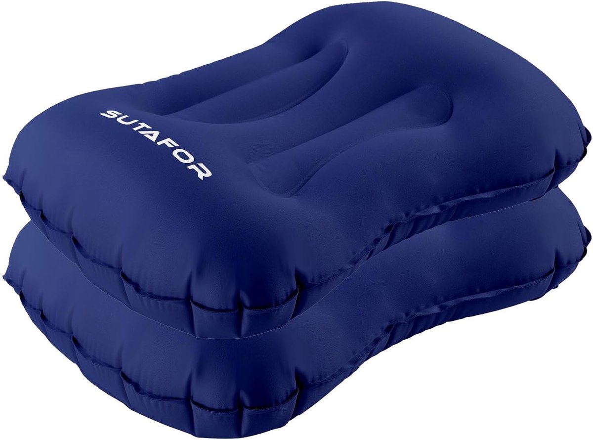 SnelShoppen - Opblaasbaar Camping Kussen Ergonomisch Ontwerp, Comfortabel en Ultralicht, 73 g Kussen voor Strand, Hiking, Trekking, 2 Stuks, Blauw