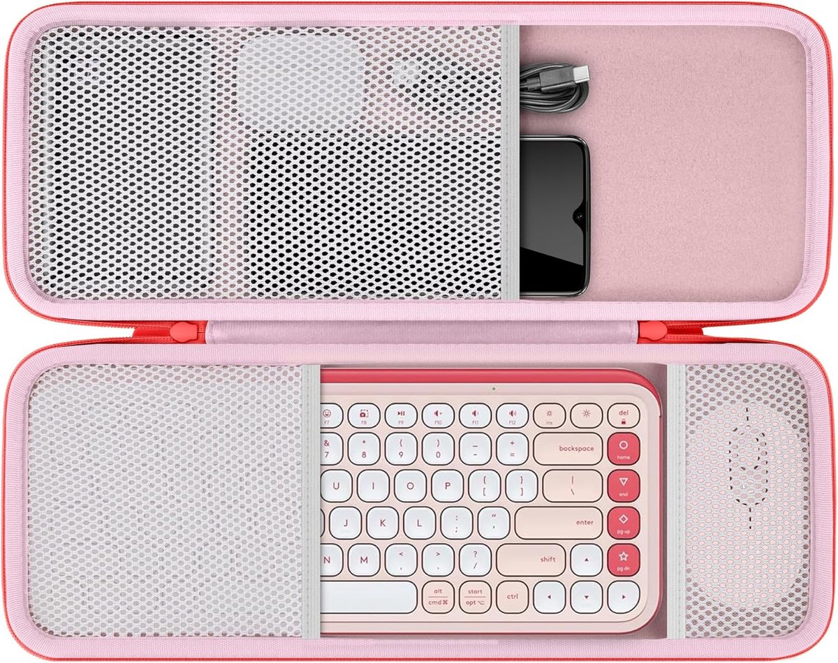 SnelShoppen - Hard Case voor Draadloze Bluetooth Toetsenbord en Muis Set - Beschermhoes, Roze, Formeel, Ideaal voor Thuis en Op Reis