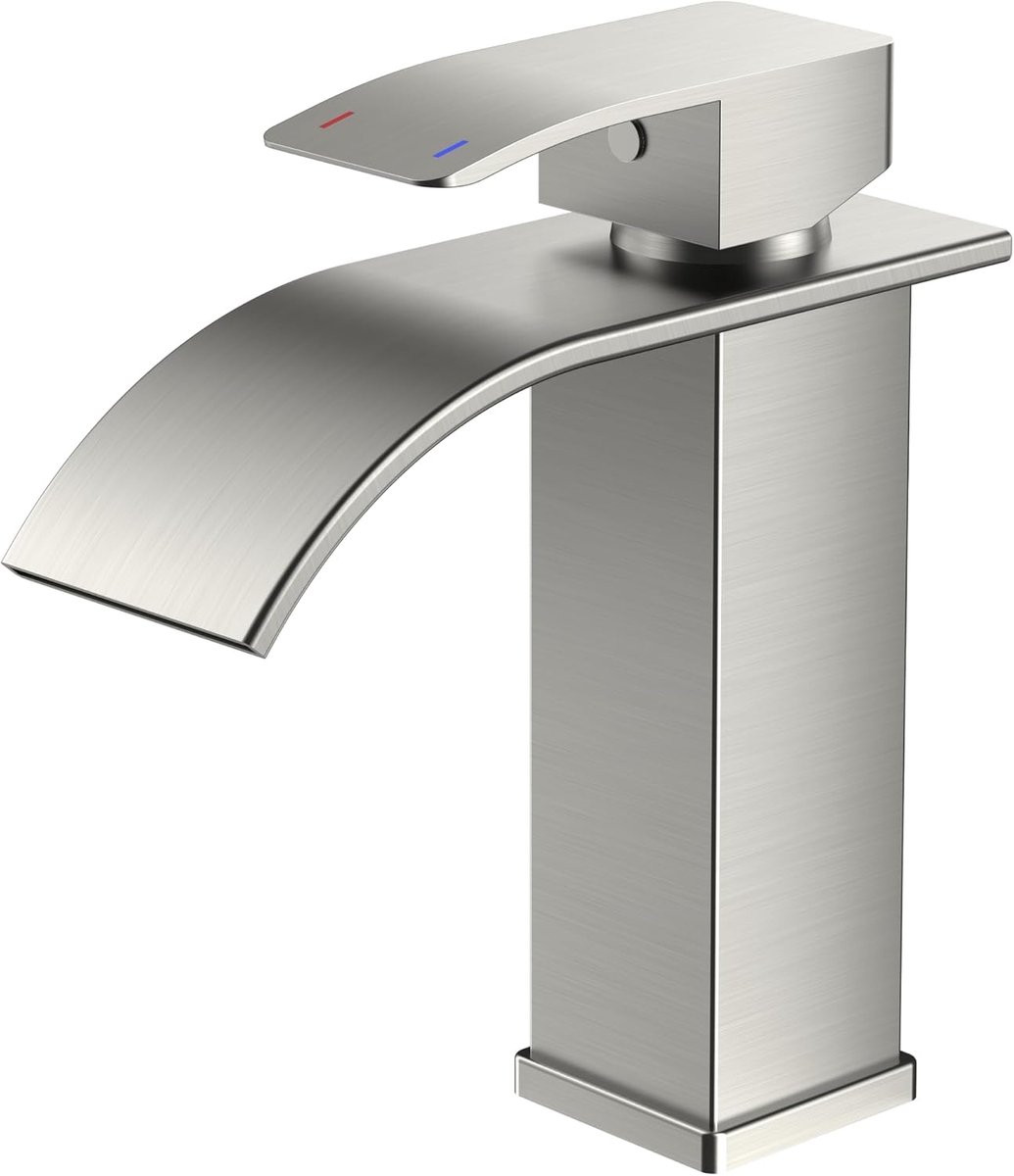 SnelShoppen - Waterfall Badkamerkraan, Mengkraan met Enkel Leven, Hoogte 110MM, Waterbesparend en Energiebesparend, Geborsteld Nikkel, Ideaal voor Bad