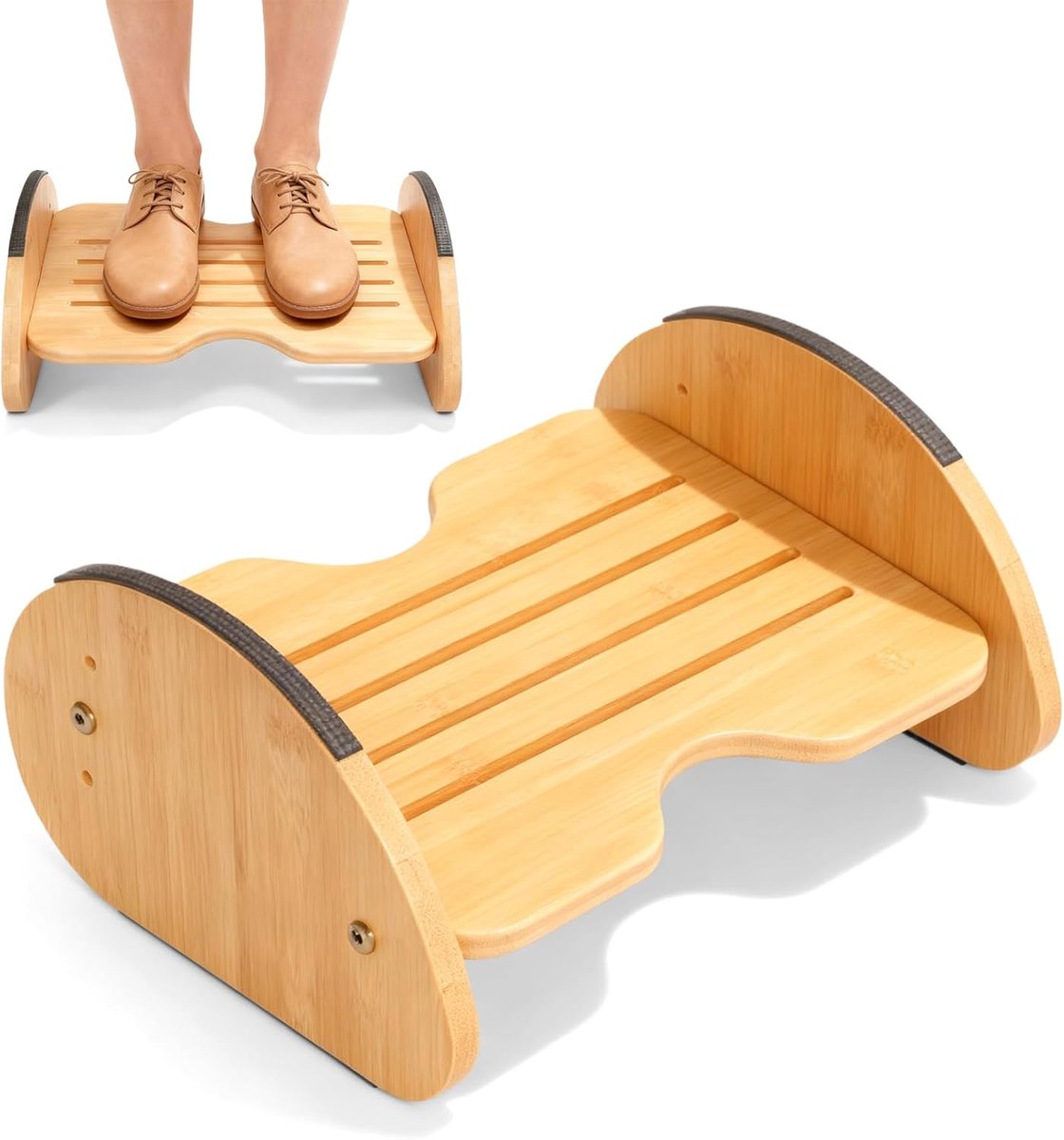 SnelShoppen - Ergonomische Voetsteun van Hout voor Kantoor en Thuis, Verbeter Zithouding, Ontspan je Benen, Ondersteunt Rug en Knieën, Verstelbare Hoo