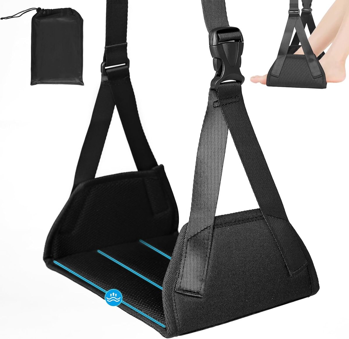 SnelShoppen - Airplane Footrest, Verstelbare Reis Voetensteun, Natuurlijk Bamboe en Geheugenfoam, Antislip, Ademend, Tot 40 kg, Ergonomische Voetenste