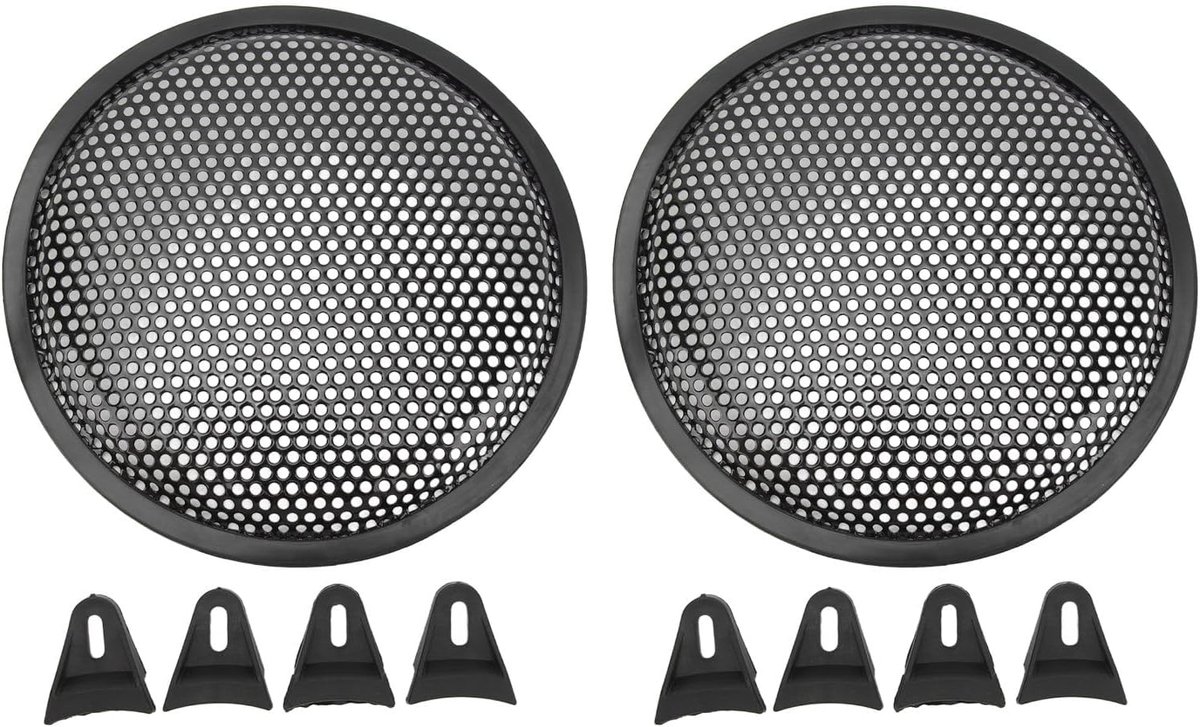 SnelShoppen - 2 Stuks Universele Speaker Grille Cover 20.3 cm voor Auto en Motorhome - Zwarte Metalen Subwoofer Bescherming, Duurzaam en Slijtvast
