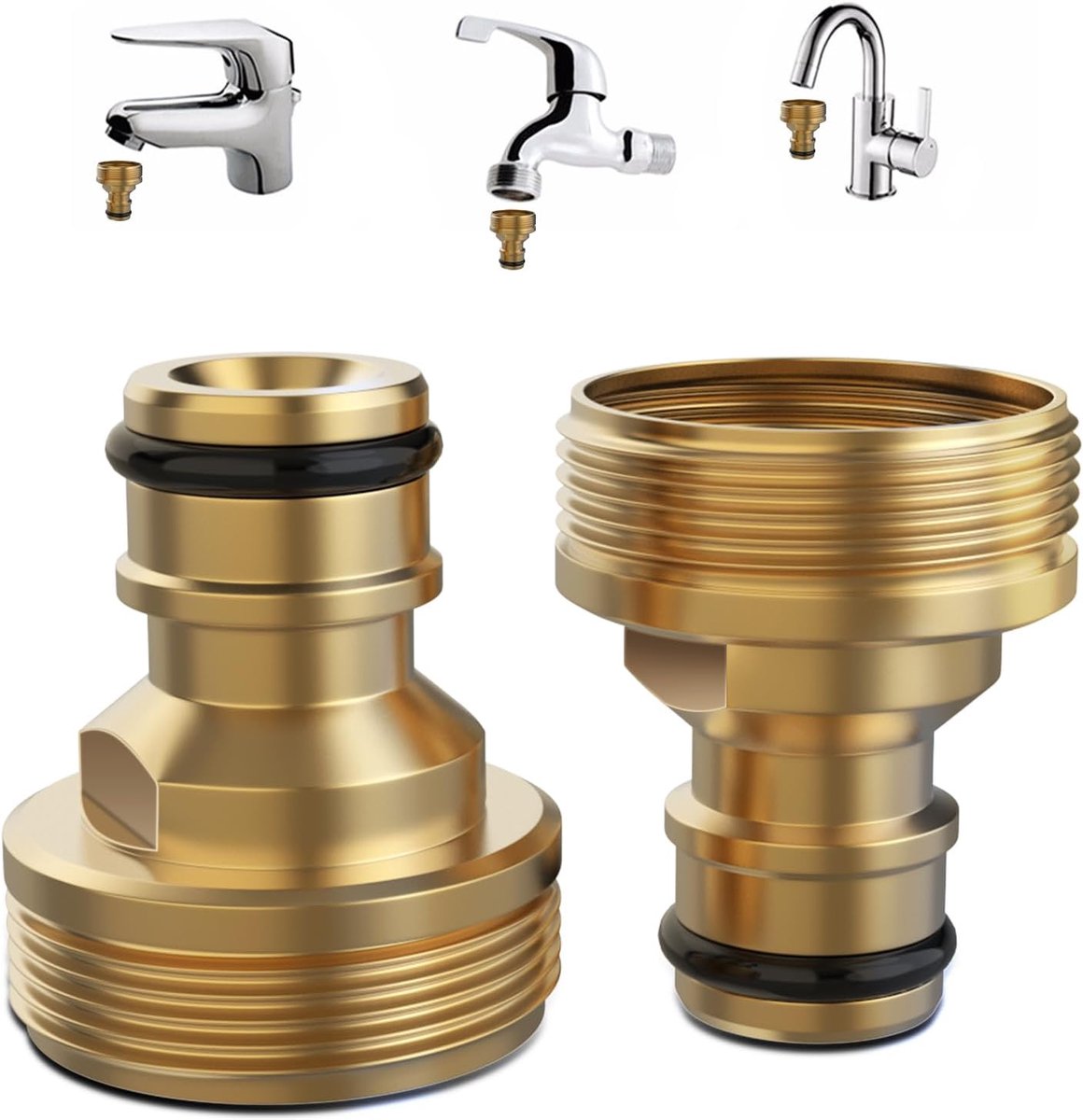 SnelShoppen - Tap Adapter Set van 2, Universele Kranen Connector voor Mengkranen, Mannelijk Draad, Tuinslang Adapter, Snelle Koppeling, 3/4 inch en 1/