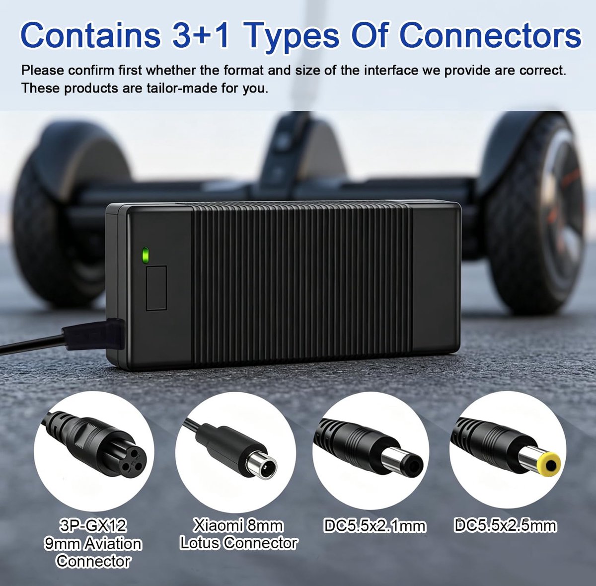 SnelShoppen - Oplader voor Elektrische Step 42V 2A - Hoverboard Oplader 36V - 4 Universele Aansluitingen voor Xiaomi M365 Pro 2 Segway Ninebot ES1 ES2