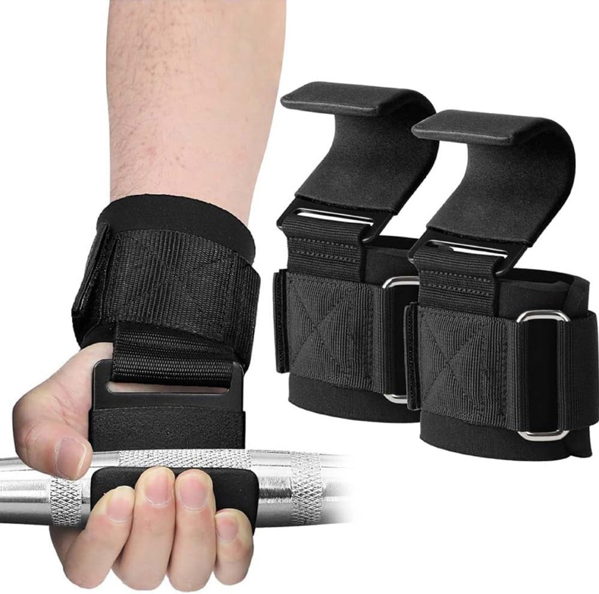 SnelShoppen - Professionele Krachttraining Polsbanden met Haak - Versterk Grip en Ondersteuning - Neopreen en Nylon - Voor Mannen en Vrouwen - Ideaal