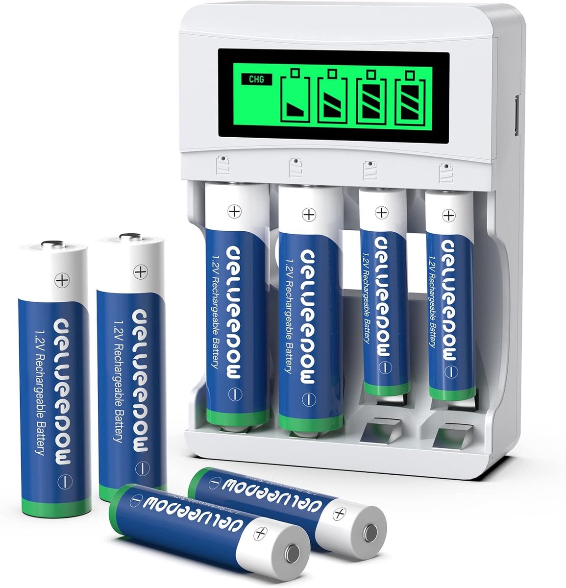 SnelShoppen - Oplaadbare Batterijen 4 x AA 3300 mAh + 4 x AAA 1100 mAh met 4 Slots Oplader voor AA en AAA NiMH Batterijen - Ideaal voor Thuisgebruik,