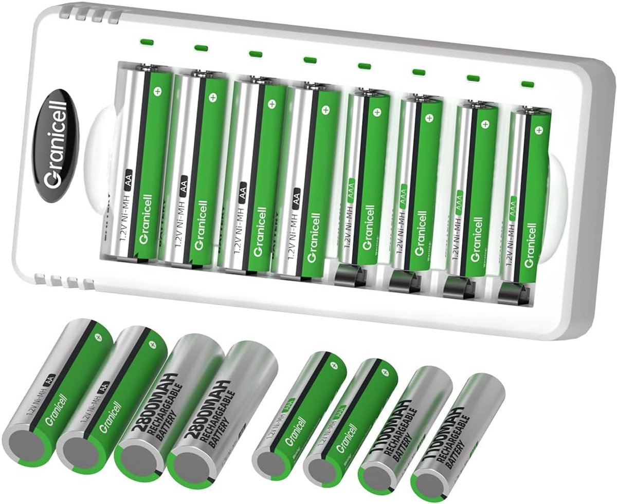 SnelShoppen - 8-vaks Slimme Batterijoplader met 16 Oplaadbare Batterijen AA 2800mAh & AAA 1100mAh, Hoogwaardige NiMH Batterijen voor Duurzaam Gebruik