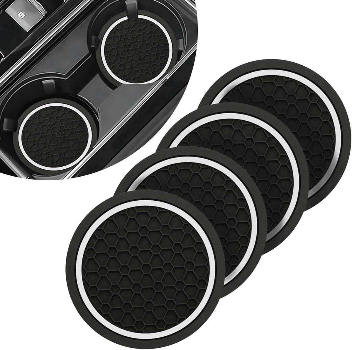 SnelShoppen - 4 Stuks Auto Coasters Antislip Bekerhouders Shockproof Herbruikbare Cup Mats Zwart & Wit - Universele Interieur Auto Accessoires