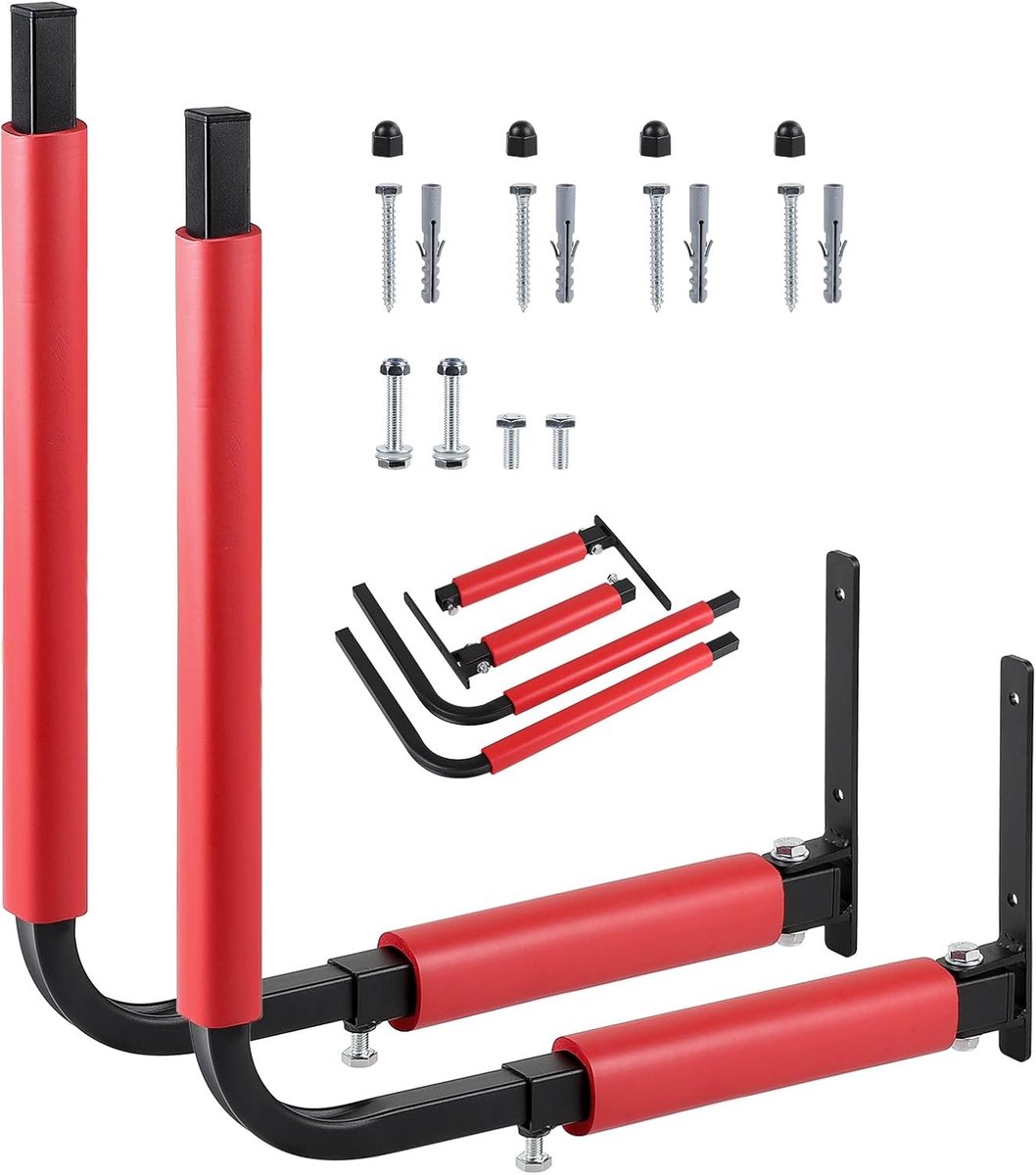 SnelShoppen - Opbergrek voor dakboxen, verstelbaar 33-57 cm, max. 50 kg, wandmontage voor surfplanken, sportuitrusting, zwart, ideaal voor garages en