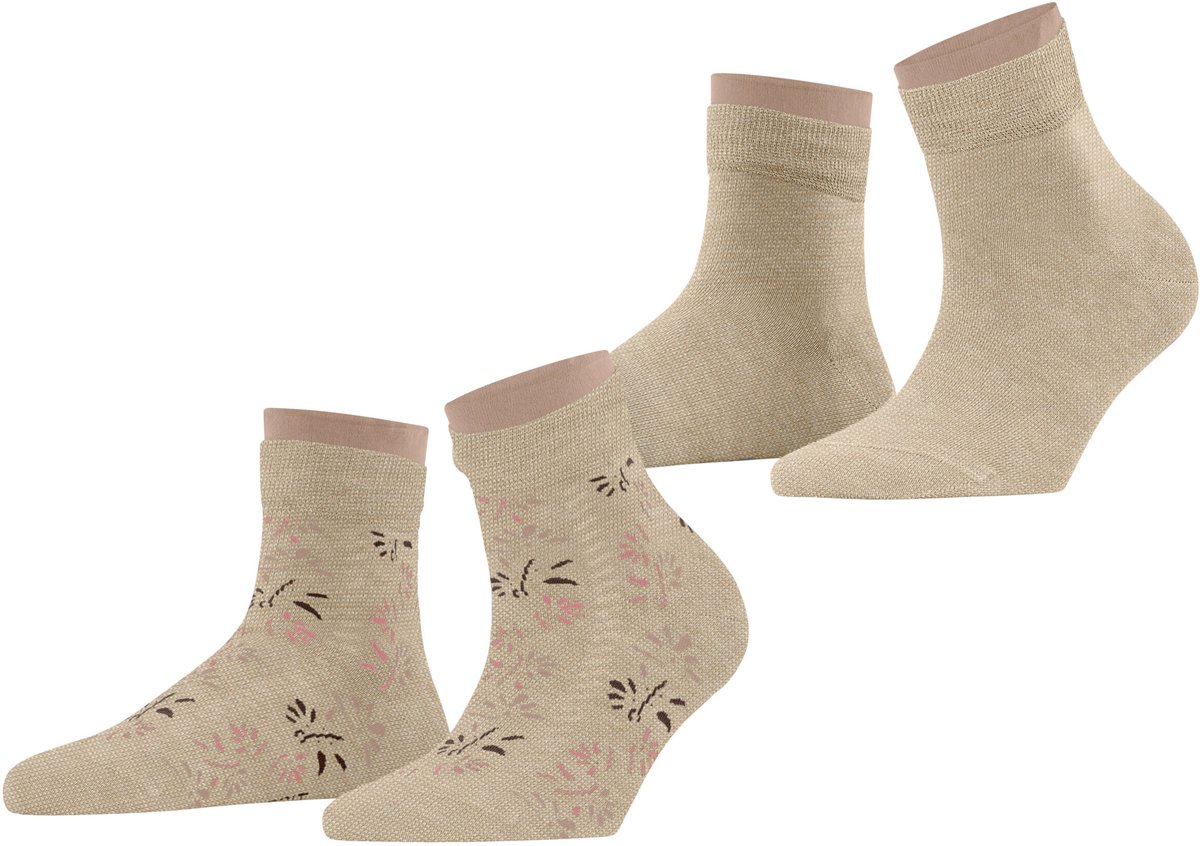 Esprit Soft Blooms 2 Pack gedessineerd katoen multipack sokken dames beige - maat 39-42