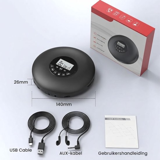 SP® CD Speler Draagbare - Draagbare Bluetooth CD Speler - CD Speler - Zwart - 15cm x 15cm x 3cm van SP — afbeelding 2