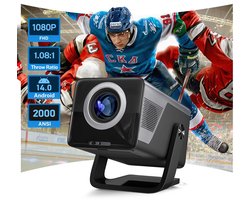 NordHaus Full HD Beamer - Smart Projector met Android 14 - Thuisbioscoop Beamer - 2000 ANSI Helderheid - Wifi 6 en Bluetooth 5.4