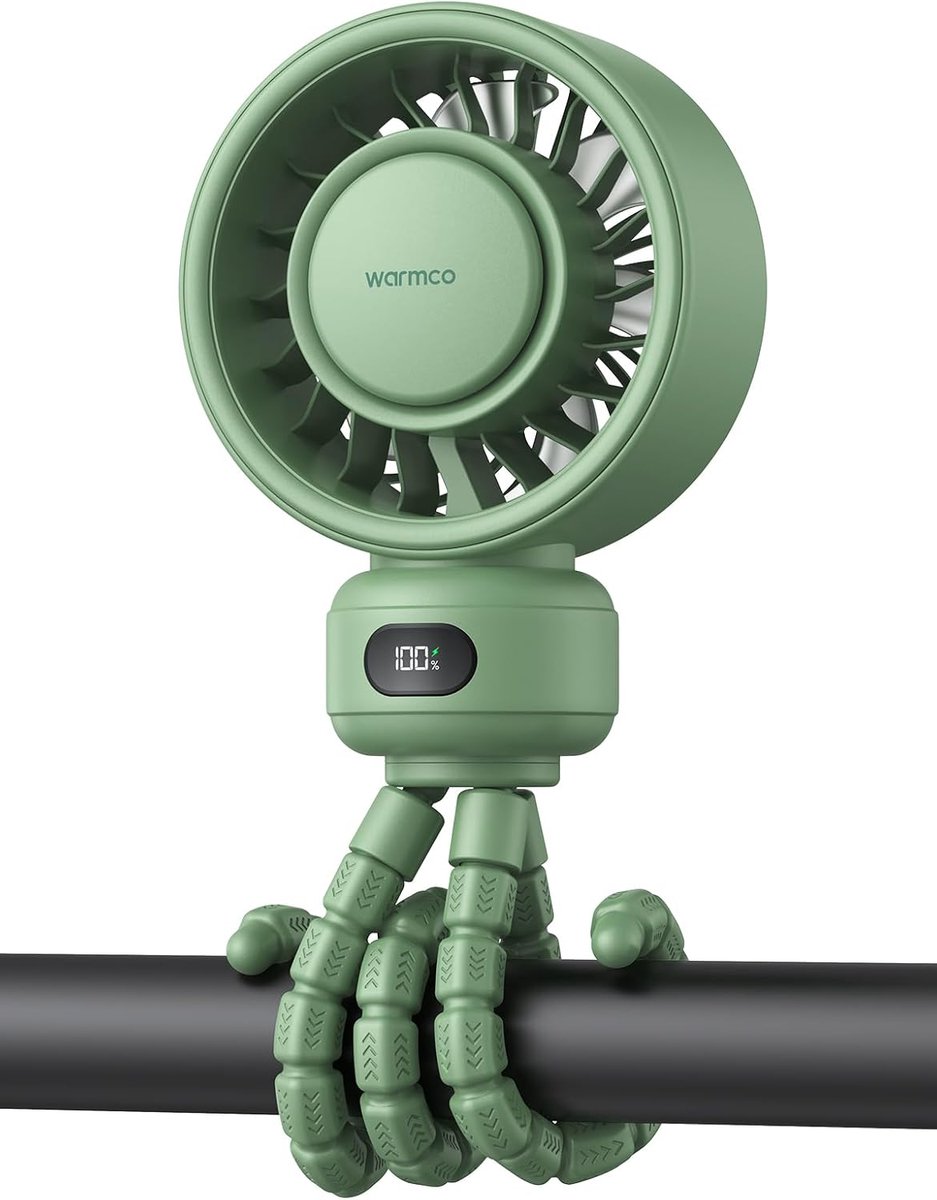Thijox - Draagbare Kinderwagenventilator 4000mAh Oplaadbaar met Clip-On, Flexibel Statief, 4 Snelheden, LED-Display, Stille Werking voor Autostoel, Wi