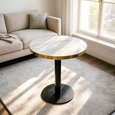 MEUNIQ table d'appoint ronde 60 x 73,7 cm aspect marbre avec bordure dorée et piètement noir pour salon
